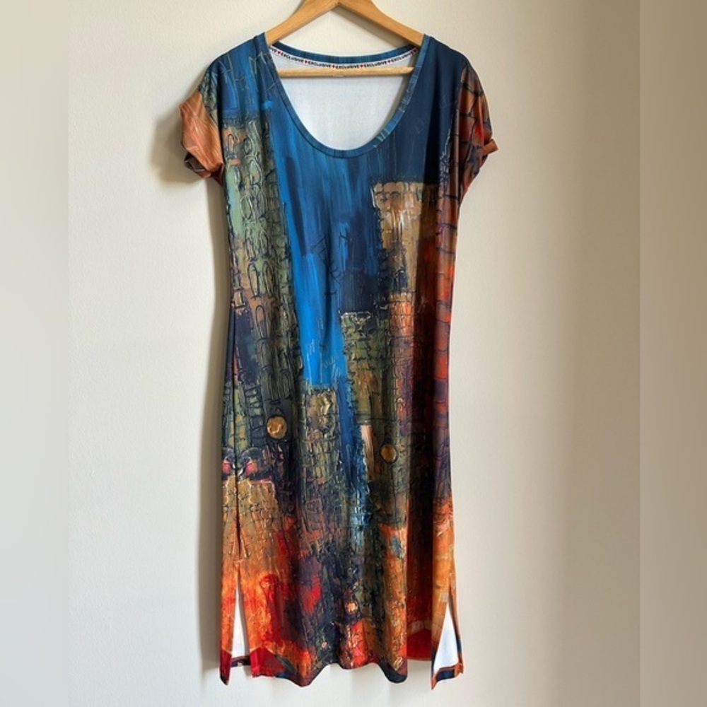 Exclusive Blue/Orange/Green Shift Dress Size M